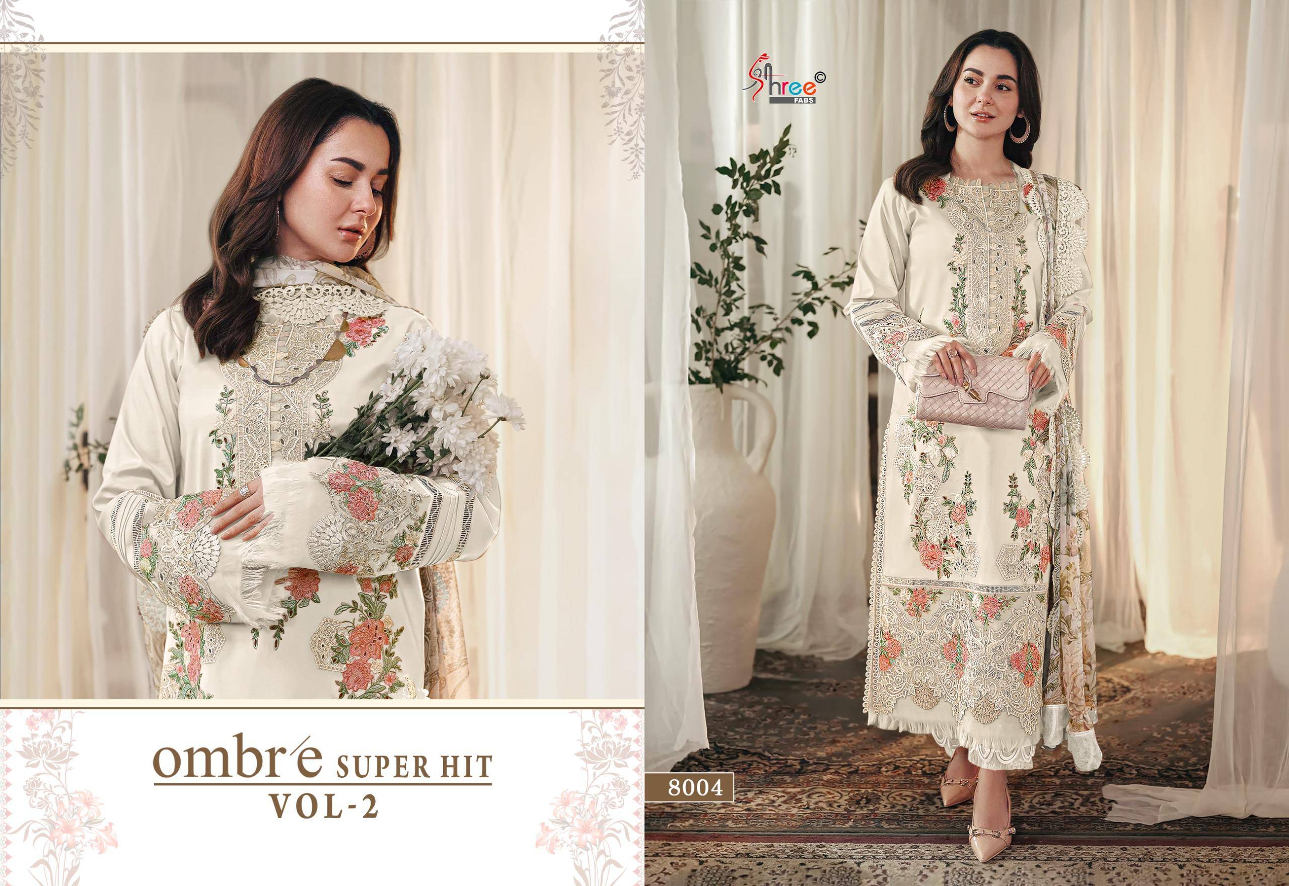  OMBRE SUPER HIT VOL-2 BY Shree Fabs 8001 TO 8006 SERIES Pakistani Stylish Embroidered Pure cotton Dresses At Wholesale Price